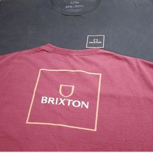 2 Brixton Tees Square Spell Out Graphic Logo Casual Men 3X Faded Black Maroon